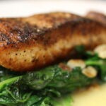 Broiled Salmon over Spinach at Vito's Pizzaria